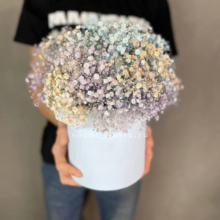 9 Радужных гипсофил в шляпной коробке в Владикавказе