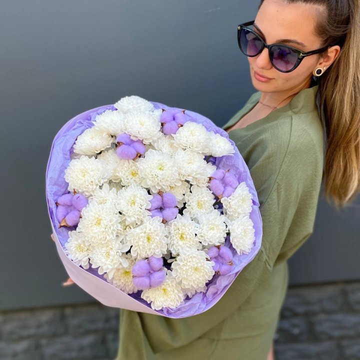  Букет  хризантем и хлопка в Владикавказе