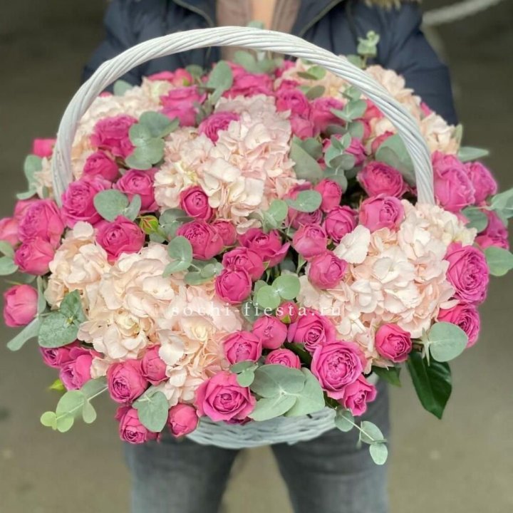 Корзина с гортензией и Мисти Баблс в Владикавказе