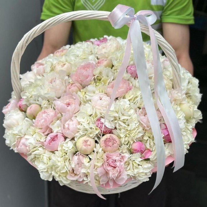 Премиум корзина гортензий и пионов в Владикавказе