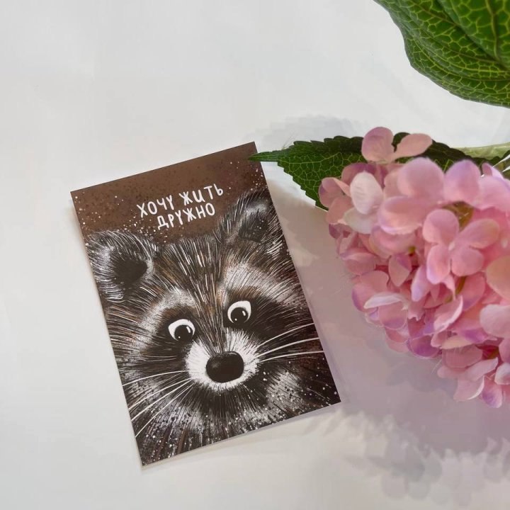 Открытка к букету "Енотик" в Владикавказе