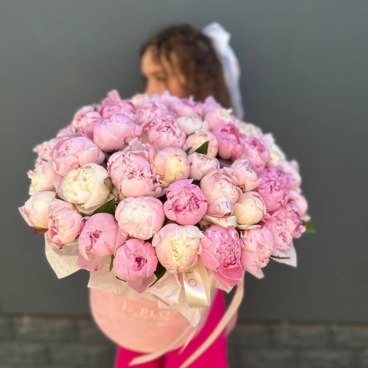 51 нежных пионов  в цилиндре в Владикавказе