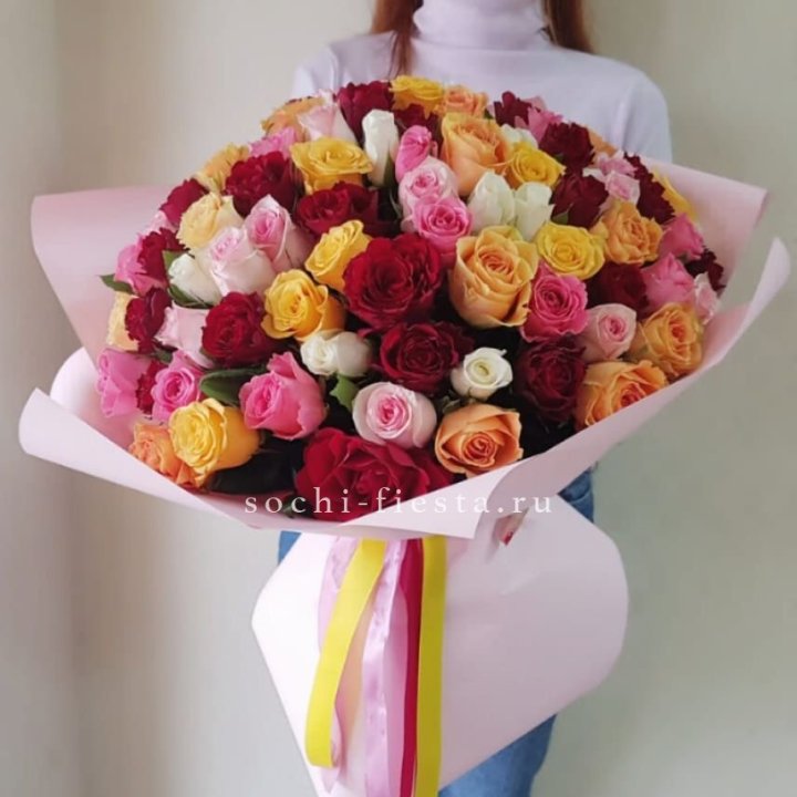 101 роза Кенийский микс "Нежность" в Владикавказе